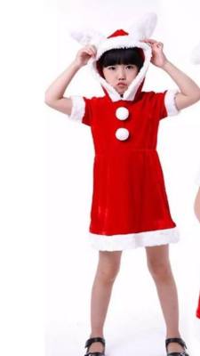 *พร้อมส่ง*ชุดซานต้า ชุดแฟนซี ชุดคริสมาส ชุดซานตาครอสเด็ก ชุดแซนตี้เด็กผู้หญิงชุดกระโปรง+หมวกหูกระต่าย ผ้ากำมะหยี่ เสื้อผ้าเด็ก