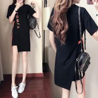 COD DSFDGDFFGHH oversized tee mid-length short-sleeved dress womens new Korean loose large size fashion wild student shirt t-shirt fema