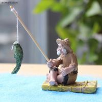 Fishing Old Man Resin Figure Statue Miniatures Sitting Garden Ornament Outdoor Garden Pool Micro-Landscape Bonsai Garden Crafts