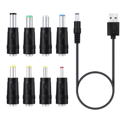Chaunceybi 8in1 5V USB to 5.5x2.1mm 3.5mm 4.0mm 4.8mm 6.4mm 5.5x2.5mm 6.3mm Plug Charging Cord for Router Lamp and more