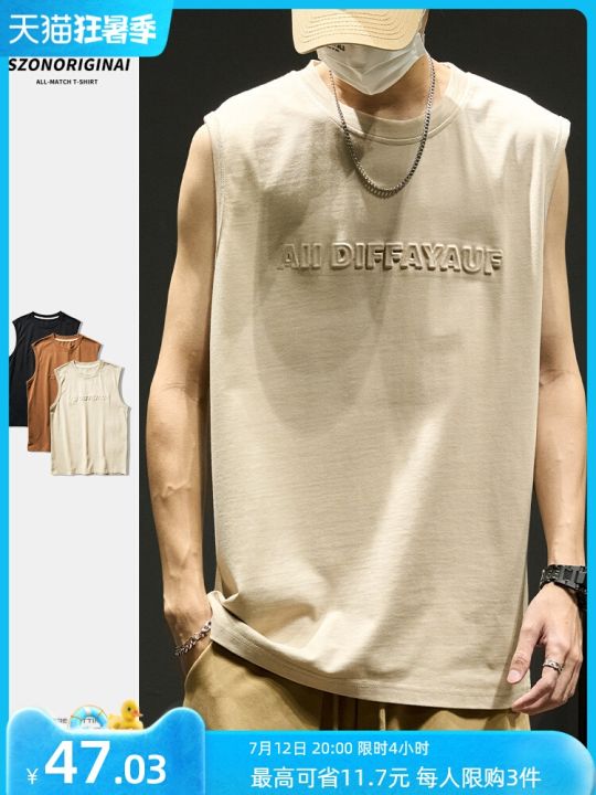 original-vest-mens-summer-japanese-three-dimensional-letters-loose-sports-fitness-vest-american-heavy-cotton-sleeveless-t-shirt-trendy