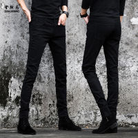 Spot New Mainly Push The Four Seasons MenS Slim Trousers Wild Black And White Handsome Korean Elastic Small Feet Jeans