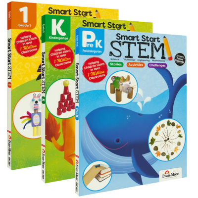 Evan Moor แบบฝึกหัดชุด Smart Start Stem ชุด3เล่ม Grade Pre K, Grade K, Grade 1 (ภาษาอังกฤษ) หนังสือกิจกรรมภาษาอังกฤษ