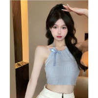 Retro Bow Halter Vest ฤดูร้อนป้องกันแสงสะท้อนภายในสวมเสื้อแขนกุด Suspenders Women S Top