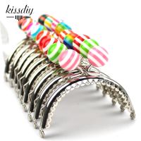 KISSDIY 10PCS 8.5CM Stripe Lollipop Bead Metal Purse Frame Semicircle Silver Lace Coin Clasp DIY Bag Accessory