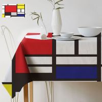 {Decorative} ศิลปะเรขาคณิตสี Mondrian ลายสก๊อตตกแต่งสไตล์ไลฟ์แกลอรี่ผ้าปูโต๊ะผ้าลินินกันน้ำผ้าปูโต๊ะตกแต่งโต๊ะ