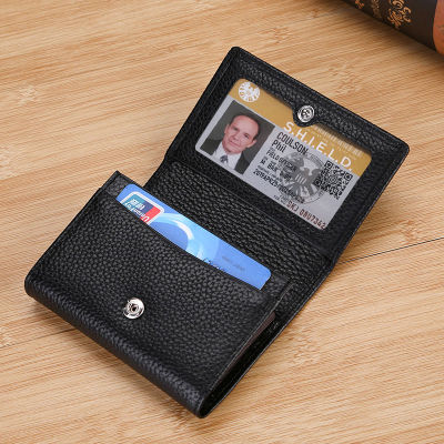 Cowhide Driver กระเป๋าใส่บัตรประชาชนลายลิ้นจี่หนังแท้,กระเป๋าใส่บัตรเครดิตมีสไตล์เรียบง่ายบางกระเป๋าใส่เหรียญ
