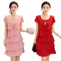 Women Summer Chiffon Dress 2023 New Fashion Loose Cascading Ruffle Red Black Pink Dresses Casual Ladies Elegant Party Dress 5XL