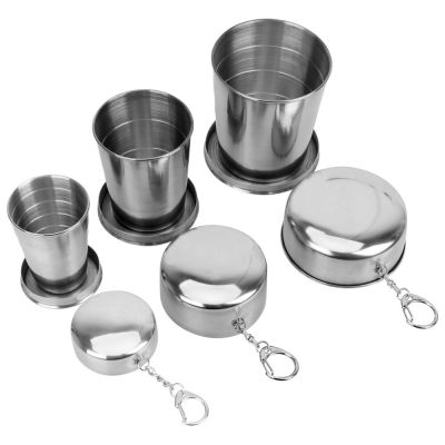 Portable Retractable Telescopic Collapsible Cups For Outdoor Travel With Keychain Stainless Steel Folding Cup Water Drinking Cup