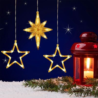 3 Pack Christmas Ornaments Hanging LED Light Bedroom Decoration Christmas Decorations for Home Window Glass Decor