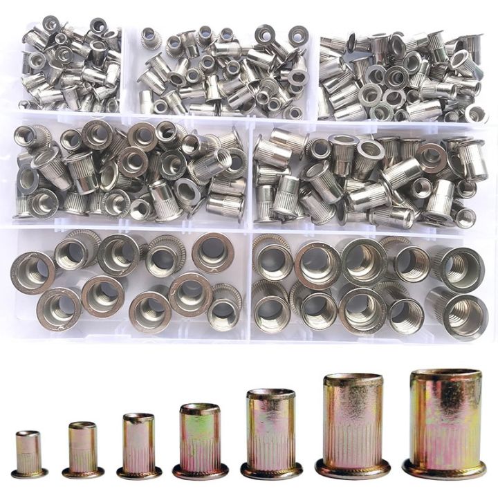 rivnut-set-m3-m4-m5-m6-m8-m10-m12-304-stainless-steel-carbon-steel-aluminum-flat-head-rivet-nut-rivnut-threaded-insert-nut-kit