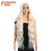 FASHION IDOL 36 Inch Deep wave Lace Front Wigs For Black Women Ombre 613# White Heat Resistant Long Wavy Cosplay Wigs Synthetic Wig  Hair Extensions P