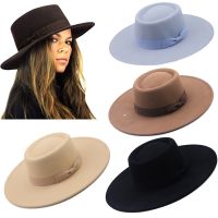 [Hat vendor]หมวกปีกกว้างขนแกะ Fedoras หมวกสักหลาดสตรีฤดูหนาวฤดูใบไม้ร่วงสำหรับผู้หญิงหมวกในโบสถ์สไตล์อังกฤษหมวกขอบแจ๊สแบนติดโบว์สำหรับผู้หญิง