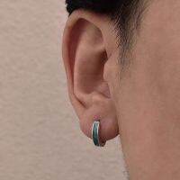 S925 Sterling Silver Green Pattern Earrings for Men 2022 New Fashion Boys Single Ear Studs Advanced Sense Small Hip Hop Earrings 4HVD