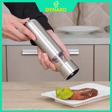 Homgeek Portable Automatic Electric Gravity Pepper Grinder Blue LED Light  Salt Mill Muller BPA Free Kitchen Seasoning Grinding Tool Black