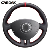 CARDAK Black Artificial Leather Red Marker Car Steering Wheel Cover for Renault Clio 3 2008 2009 Clio dynamics 2008 clio mk 3