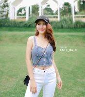 Chic No.9 - Top Jeans denim sleeveless  เสื้อสายเดี่ยว สายเดี่ยวยีนส์ ?ปัดซ้ายที่รูปเพื่อดูขนาดสินค้า