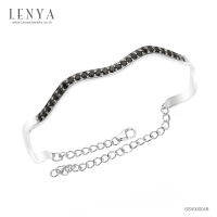 Lenya Jewelry กำไลข้อมือเงินแท้925 ประดับด้วยนิล (Black Spinel) ชุบทองขาว ดีไซน์เก๋ไก๋แหวกแนวสุดซิค