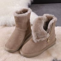 2021 Womens Winter New Snow Boots The Side Zipper Snow Boots Female Student Middle Tube Boots Flat Thick Warm Cotton Shoes