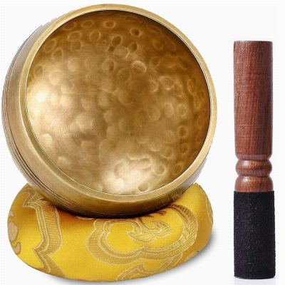 3.74 inch Tibetan Hammered Meditation Singing Bowl For Healing Prayer Yoga With Mallet Cushion and gunny bag