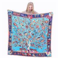 LESIDA Pure Silk Scarf Women Large Shawls Stoles Tree Print Square Scarves Echarpes Foulards Femme Wrap Bandanas 130x130CM 1303