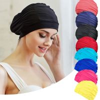 Women Swimming Cap Free Size Solid Long Hair Sports Bathing Swimming Caps Swim Pool Seaside Water Sport Elastic Nylon Turban Swim Caps