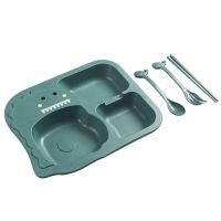 Four-piece Set Of Cute Cartoon Cutlery Tray + Spoon + Fork + Chopsticks For Children