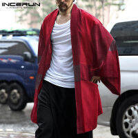 (Western Style) INCERUN ญี่ปุ่น Mens กิโมโนผ้าฝ้ายสำหรับเด็กเสื้อคาร์ดิแกนสไตล์เรโทร Yukata เสื้อ T เสื้อ Tops Cape