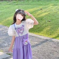 Sanrio ชุดเดรสน่ารักลายการ์ตูนของเด็ก,ชุดเดรสการ์ตูนน่ารักชุดเจ้าหญิงแขนสั้นหน้าร้อนสำหรับเด็กผู้หญิงกระโปรงเต็มตัวเสื้อผ้าของขวัญเด็ก