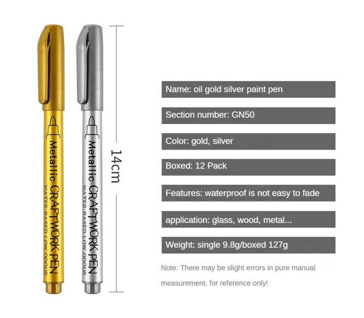 favormax-ปากกาปากกาเซ็นชื่อปากกาสีโลหะ1ชิ้นปากกาทองและปากกาสำหรับศิลปินแบบทำมือทาสีเงิน1ชิ้นปากกาทองและทาสีเงิน