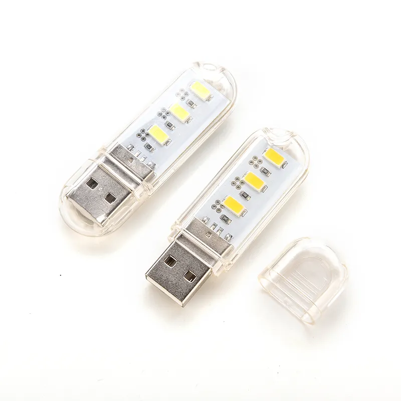 Mini USB Power 3 LED Night Light U Disk Shape Lamp Keychain with