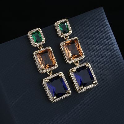 [COD] fashion square crystal special-shaped treasure earrings zircon high-end silver needle geometric