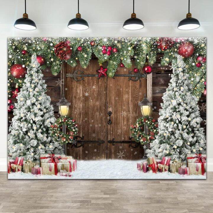 Winter Christmas Backdrop Xmas Photography Backdrop Rustic Barn Wood ...