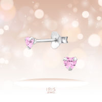 IRIS JEWEL ต่างหู Silver925 ประดับเพชร Cubic zirconia Pink ( Silver Heart 3mm Ear Studs with Cubic Zirconia )