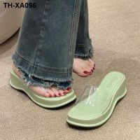 thick bottom wedges slippers fairy female summer outside 2023 new transparent one word with sandals high-heeled