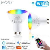 Moes Tuya GU10 WiFi Smart Light LED Bulbs RGBCW 5W Dimmable Lamps Smart Life Remote Contro Work with Alexa Home