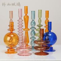 Creative simple glass candlestick vase handicrafts ins net red art living room B table decorations with dried flowers wine glass