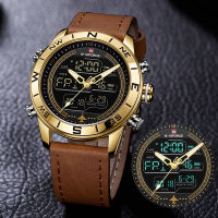 Luxury nd Men NAVIFORCE 9144 Gold Army Military Watch Led Digital Leather Sports Watches Quartz Mens Clock Relogio Masculino