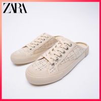 Zara ใหม่ รองเท้าผ้าใบลําลอง ผูกเชือก สีเบจ เหมาะกับฤดูใบไม้ร่วง สําหรับสตรี