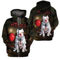 HX เสื้อฮู้ดมีซิปฮาโลวีน Pitbul 3D กราฟิกเราทุกคน WOOF ลงที่นี่มีกระเป๋าฮู้ดแบบซิปเสื้อกีฬาแขนยาวมีฮู้ดเสื้อผ้าผู้ชาย