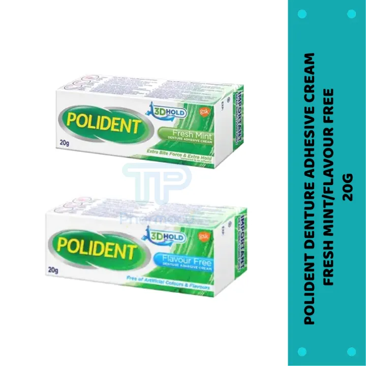 POLIDENT DENTURE ADHESIVE CREAM FREE FLAVOUR/FRESH MINT 20G Lazada