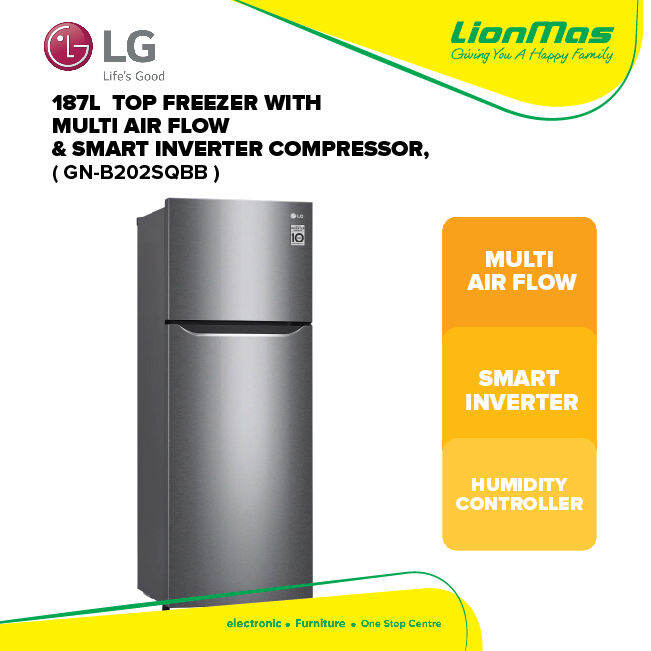 LG 187L MULTI AIR FLOW INVERTER COMPRESSOR TOP FREEZER REFRIGERATOR GNB202SQBB Lazada