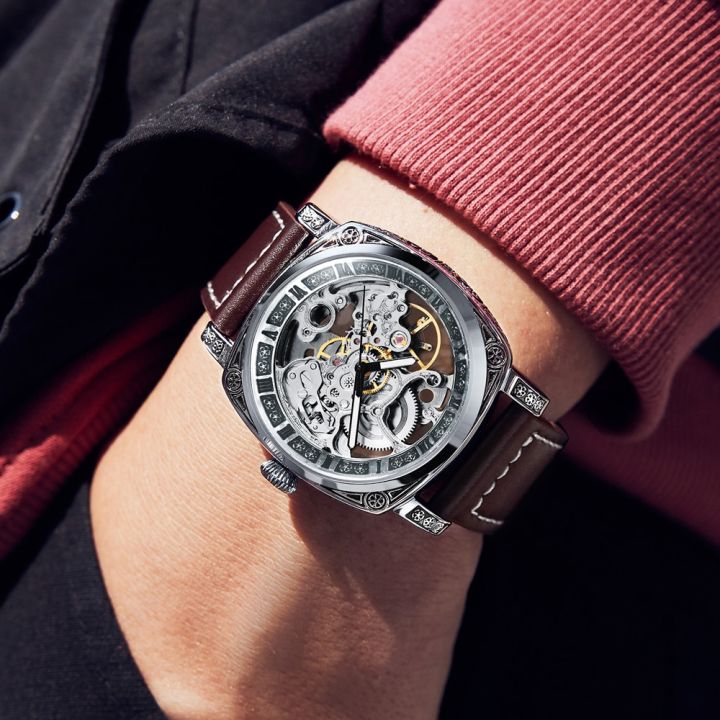 2022ใหม่นาฬิกาผู้ชายธุรกิจกระดูกจักรกลอัตโนมัติหรูเรืองแสง-สายหนังมือลมตัวเอง-relogio-masculino