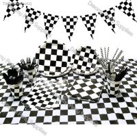 ✤ Race Car Theme Birthday Party kids Disposable Tableware Vintage Racing Cup Straw Black White Party Decorations Bags Fast Two