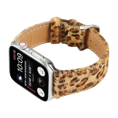 ❡☑﹍ สายหนังแท้สำหรับ Apple Watch Band 7 6 SE 44mm 40mm 42mm 38mm Leopard Zebra Pattern Wrist Bracelet สำหรับ iWatch 5 4 3 2 1