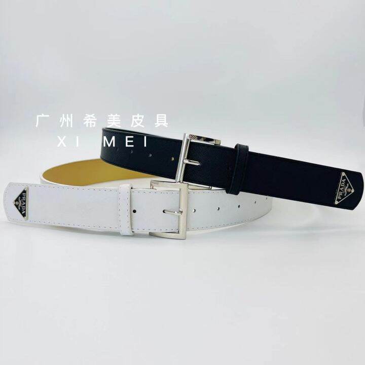 Prada Belt Korean Version P Tide Brand Square Buckle Letter Triangle Female  Simple Joker Belt with Suit Jacket Belt 