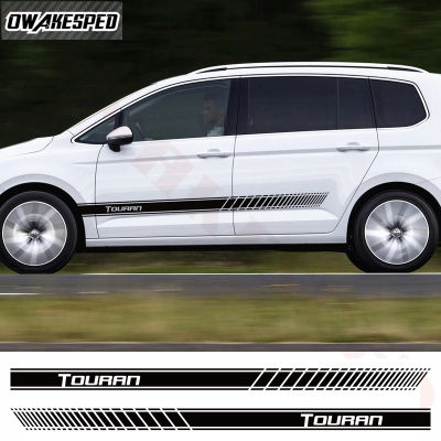 2PCS Racing Sport Stripes Stickers For-Volkswagen Touran Car Door Side Skirt Decor Stickers Auto Accessories Body Vinyl Decals