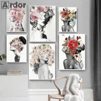 Fashion Women Head Flower Wall Art Poster Butterfly Art Prints Sexy Girls Canvas Painting Modern Pictures Living Room Home Decor