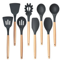 1PC Non-Stick ซิลิโคนเครื่องครัวไม้ Slotted Spatula Skimmer ช้อนซุป Ladle ทำอาหารพลั่วครัว Gadgets อุปกรณ์เสริม