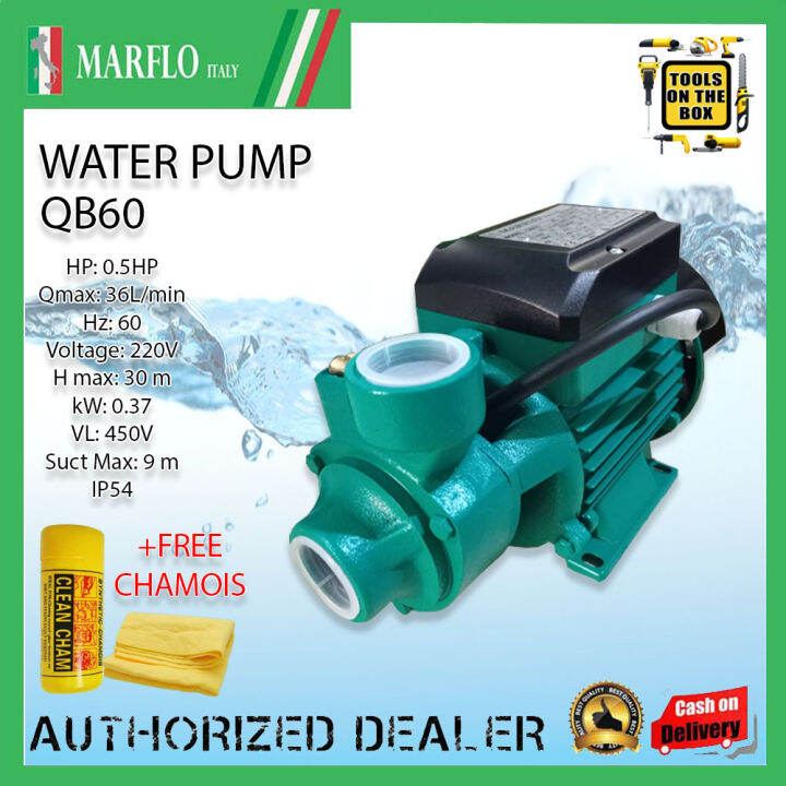 MARFLO Italy Water Peripheral Jet Booster Pump QB60 0.5HP with Chamois